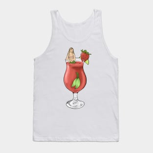 Strawberry Daiquiri Mermaid Cocktail Illustration Tank Top